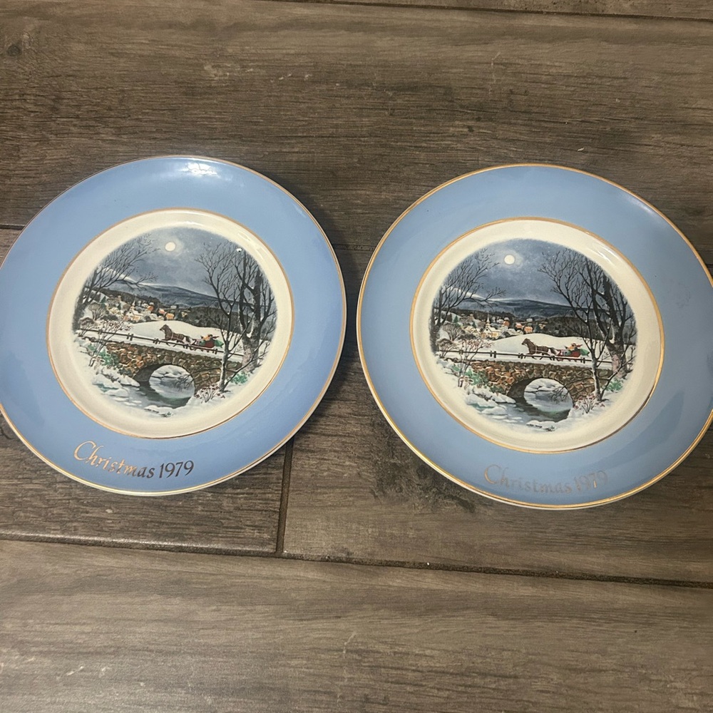 Avon Christmas 1979 Plates - Blue and Gold